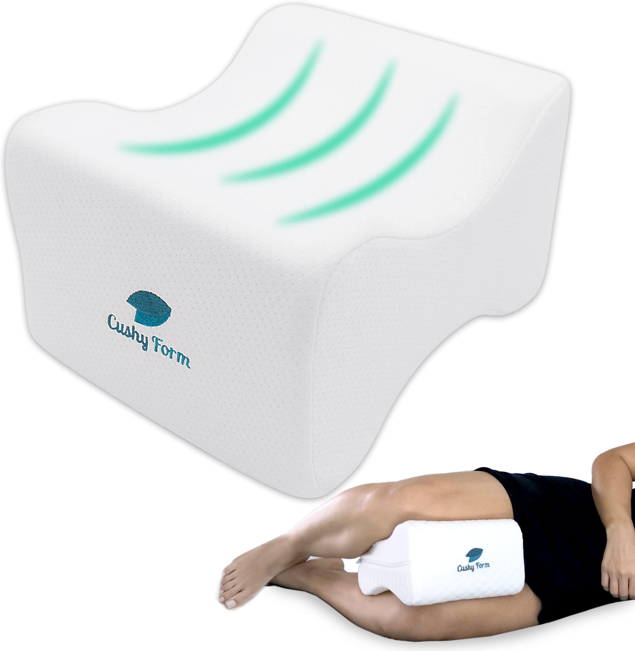 Sciatic Nerve Pain Relief Knee Pillow - Best for Pregnancy, Leg, Knee, Back & Spine Alignment - Memory Foam Wedge Leg Pillow with Washable Cover (White, Standard)