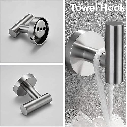 Miniatura 4 de Kit de accesorios de baño de 3 piezas, accesorios de baño plateados cepillados, acero inoxidable SUS304, montaje en pared, incluye barra de toalla