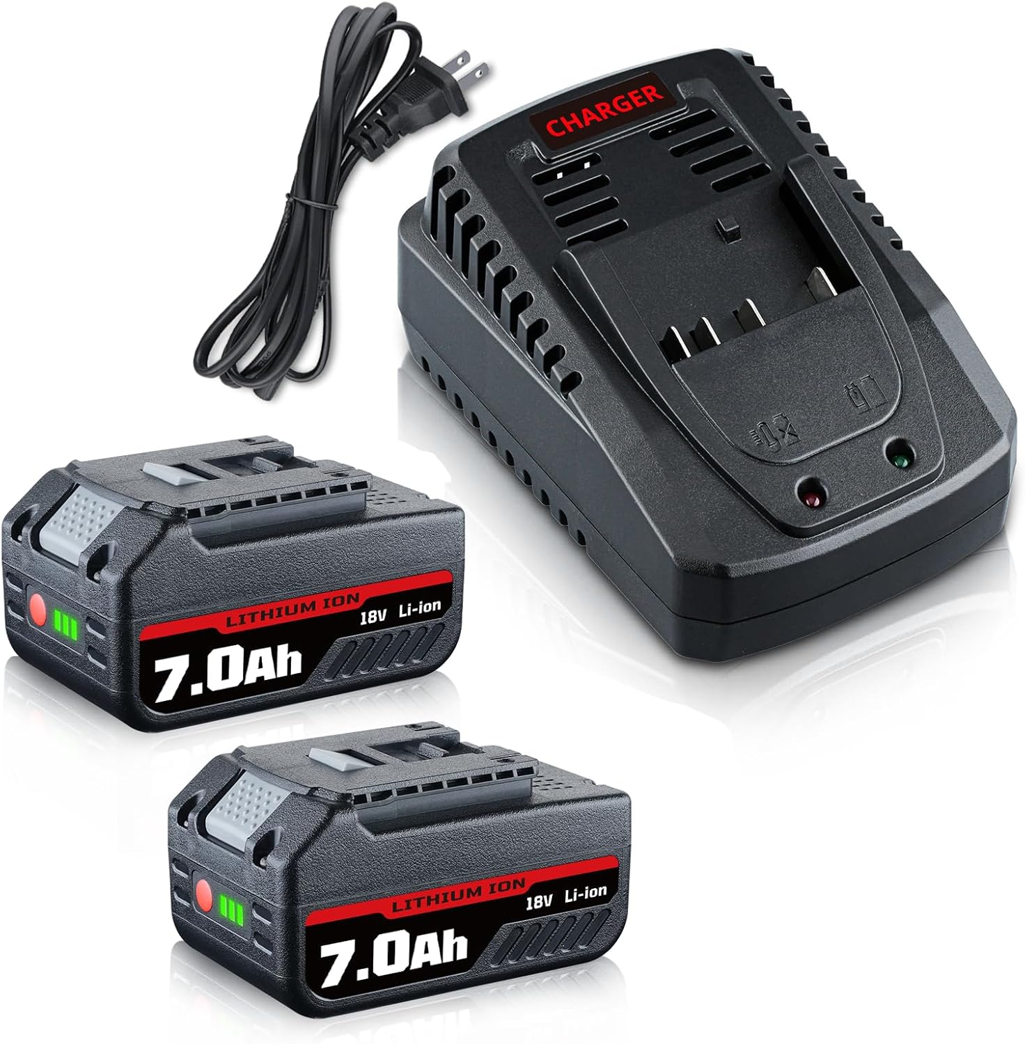 2Pack Upgraded 7.0Ah BAT609 Li-ion Replacement for Bosch 18V Battery Charger Set Compatible with Bosch 18V Series BAT618 BAT622 BAT609G BAT619 BAT619G BAT610G Cordless Power Tools