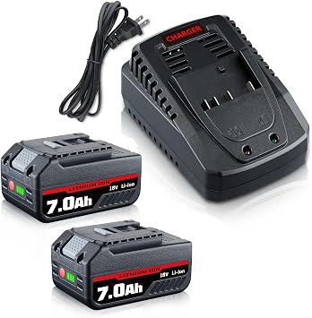2Pack Upgraded 7.0Ah BAT609 Li-ion Replacement for Bosch 18V Battery Charger Set Compatible with Bosch 18V Series BAT618 BAT622 BAT609G BAT619 BAT619G BAT610G Cordless Power Tools