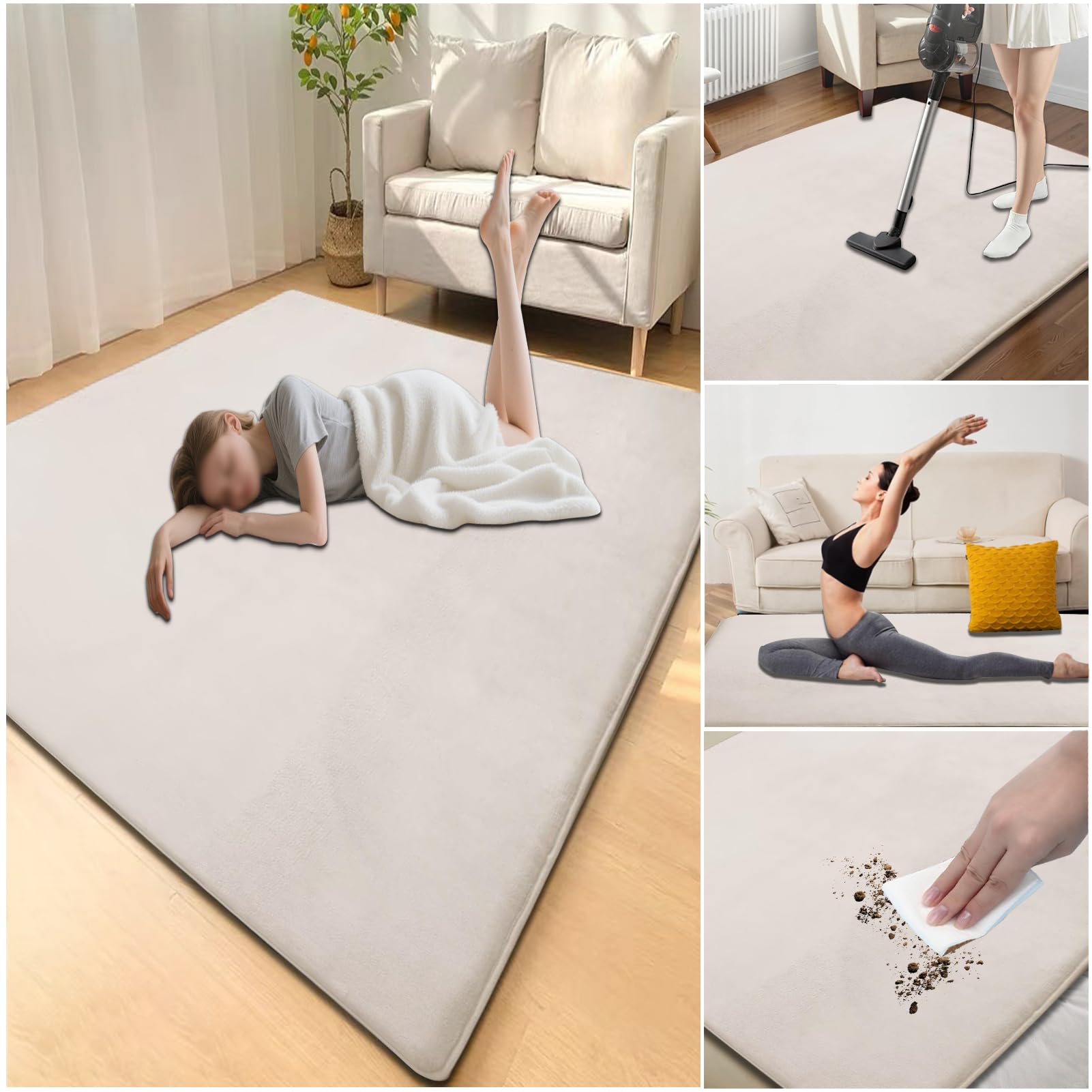 Krabbelmatte Baby 3cm Dicke Schaumstoff Spielmatte, 90 x 200 cm Teppich Kinderzimmer, Crème Teppich Kinder Spielmatte mit Rutschfester Unterseite, Teppich Baby für Kinder, Kinderteppich