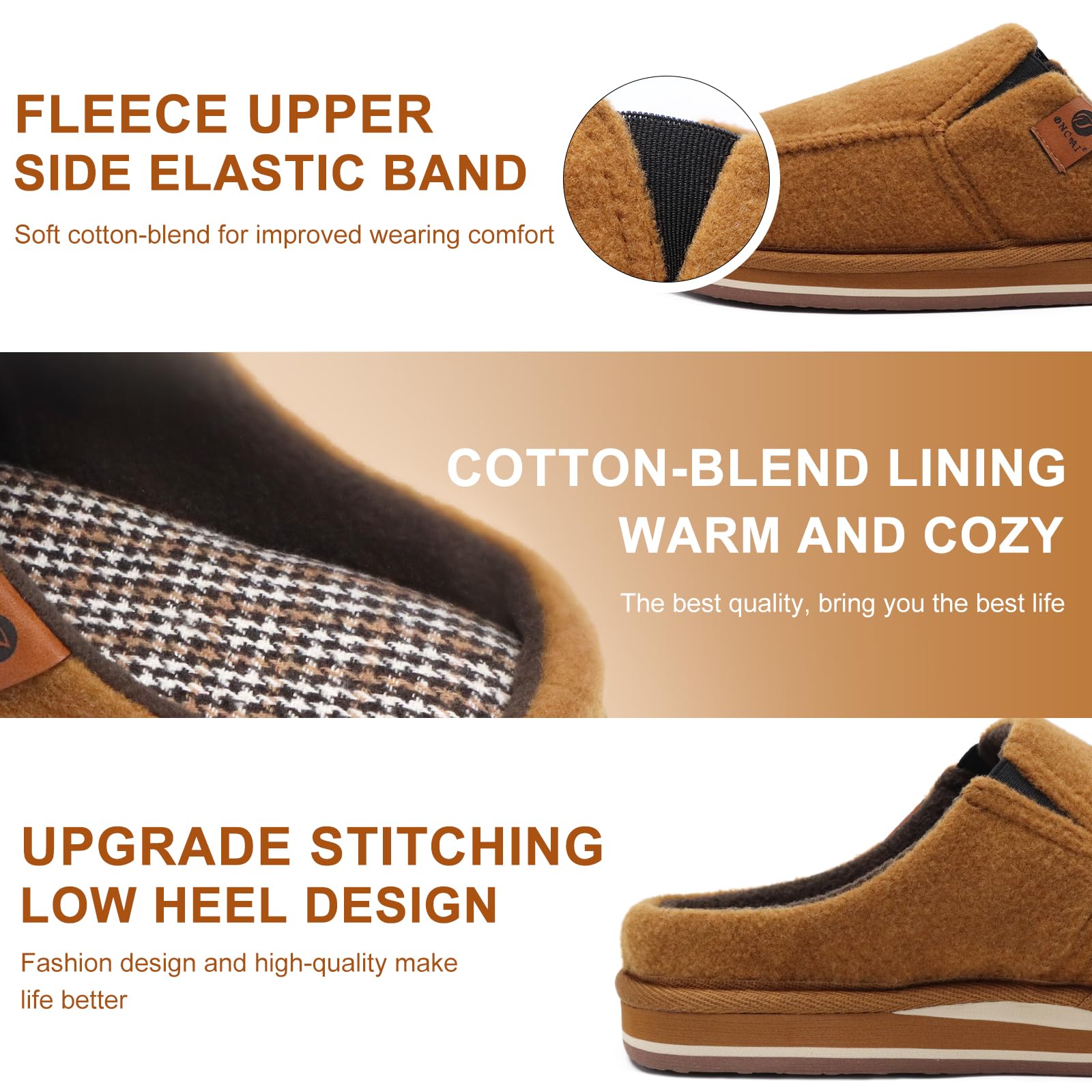 ONCAI Pantofole da Uomo in Comfort Pelo Cotone Strisce Ciabatte da Casa in Lana con Memory Foam Supporto Arco Suola in Gomma Taglia 40-50
