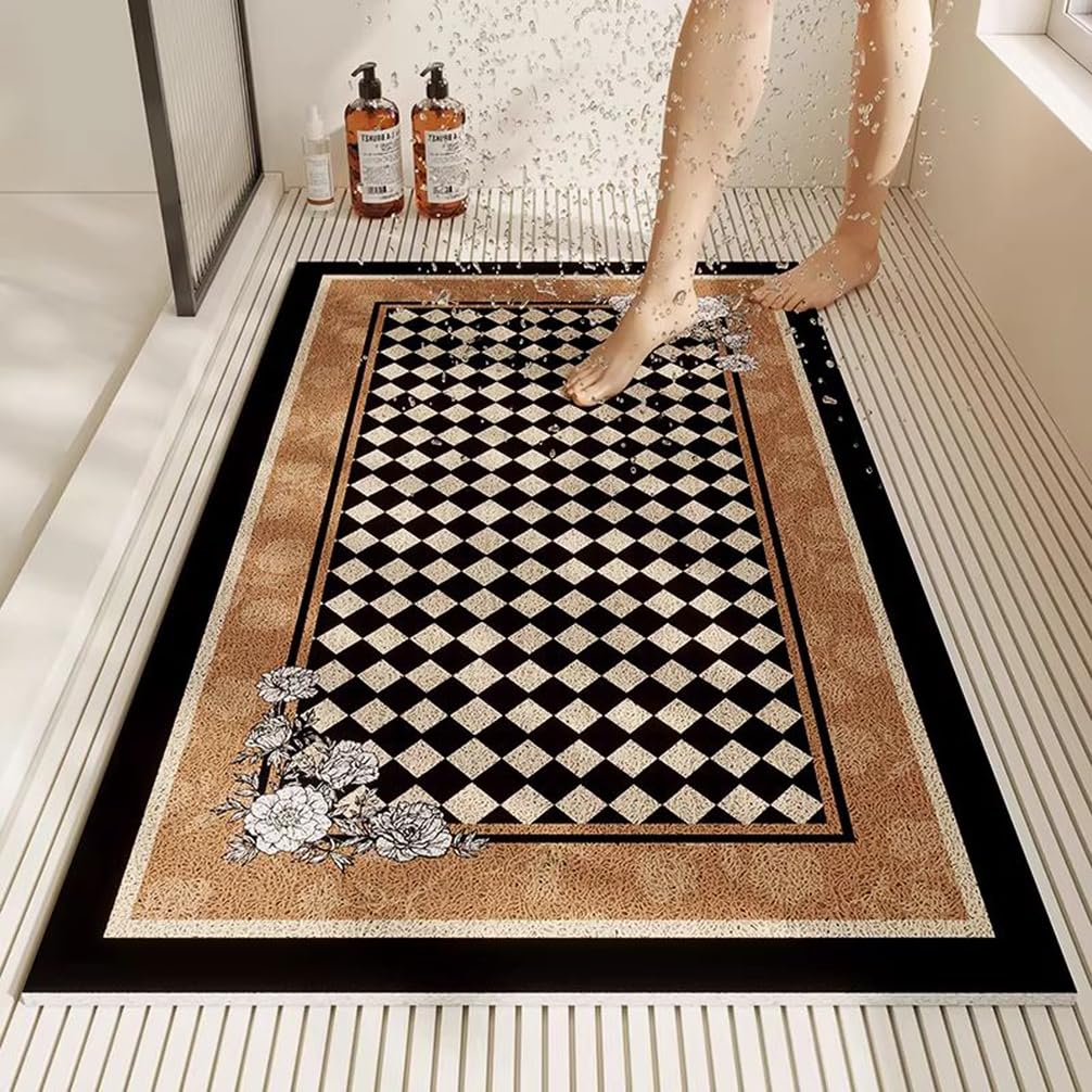 Tappetino doccia antiscivolo 90 x 120 cm Tappeto doccia motivo scacchiera retrò PVC morbido e confortevole con fori di drenaggio senza ventosa, adatto per il bagno vasca