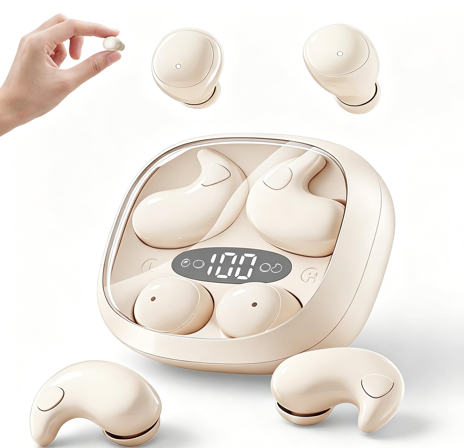 RRLLRJ 2-in-1 Mini Sleep Earbuds in beige