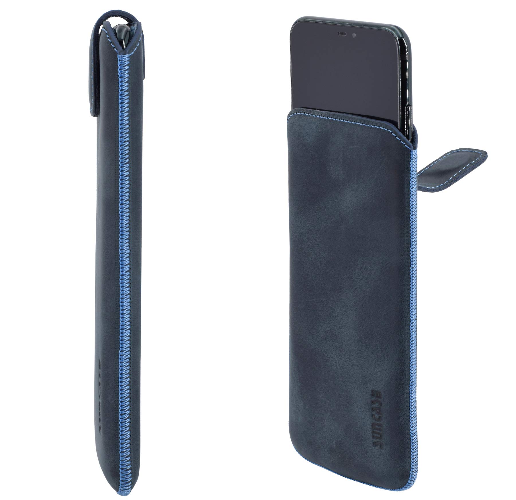 Suncase Echte leren hoes leren etui *Slim-Edition* compatibel met Xiaomi Redmi Note 9 4G hoes (met terugtrekfunctie en magneetsluiting) in Pebble-Blue