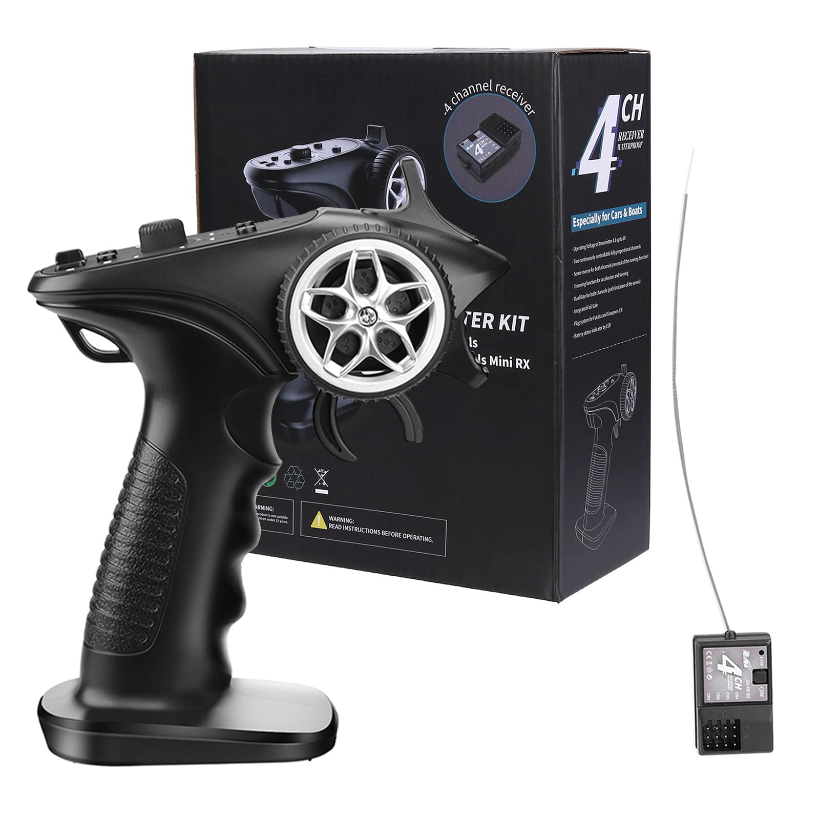 Émetteur et récepteur RC,Émetteur et récepteur étanches - Contrôleur Radio à Di 2,4 GHz pour chenilles RC, dérive, Balance, Voitures RC et Bateaux