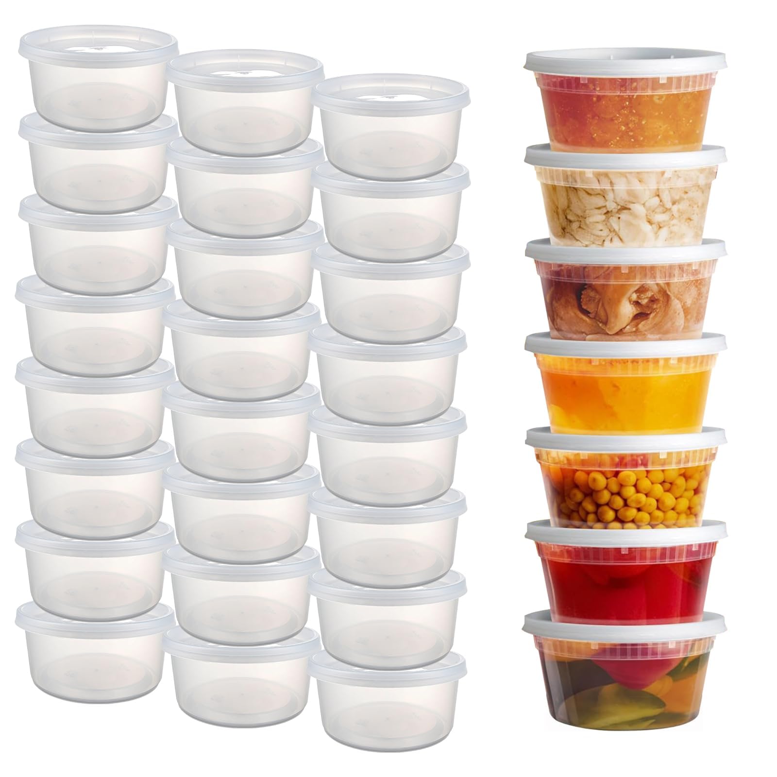 YOYEAH 24 Sets Deli Container, 12oz&24oz, Kunststoffbehälter mit Deckel, Deli Cups & Food Container - BPA-frei, Wiederverwendbar, Spülmaschinen, Mikrowelleneeignet und Gefriersicher (‎24 Sets - 12 oz)