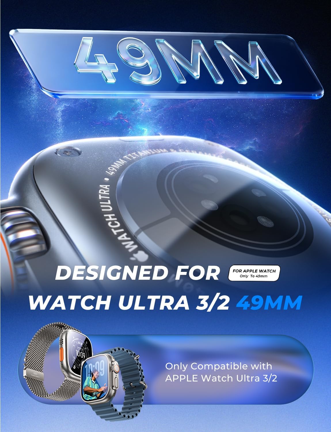 MAGIC JOHN 2 Pack for Apple Watch Ultra 3(2025) Ultra 2/Ultra 49MM Screen Protector, [Automatic Align Tech] Self-Healing Flexible PET Film for iWatch 49MM, HD Transparent, Anti Scratch, Bubble Free - Image 2