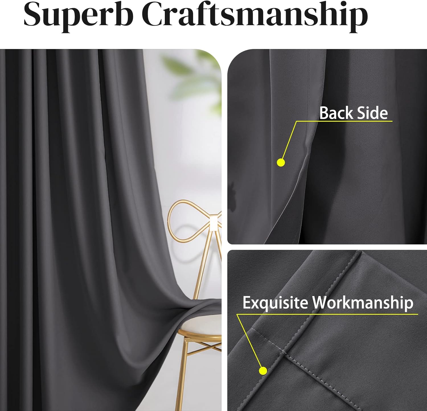 Rose Home Fashion Blackout Sliding Door Curtains, Room Darkening Thermal Insulated Curtains for Living Room Bedroom, Sliding Glass Door Drapes, 1 Panel, W100 x L84, Dark Grey