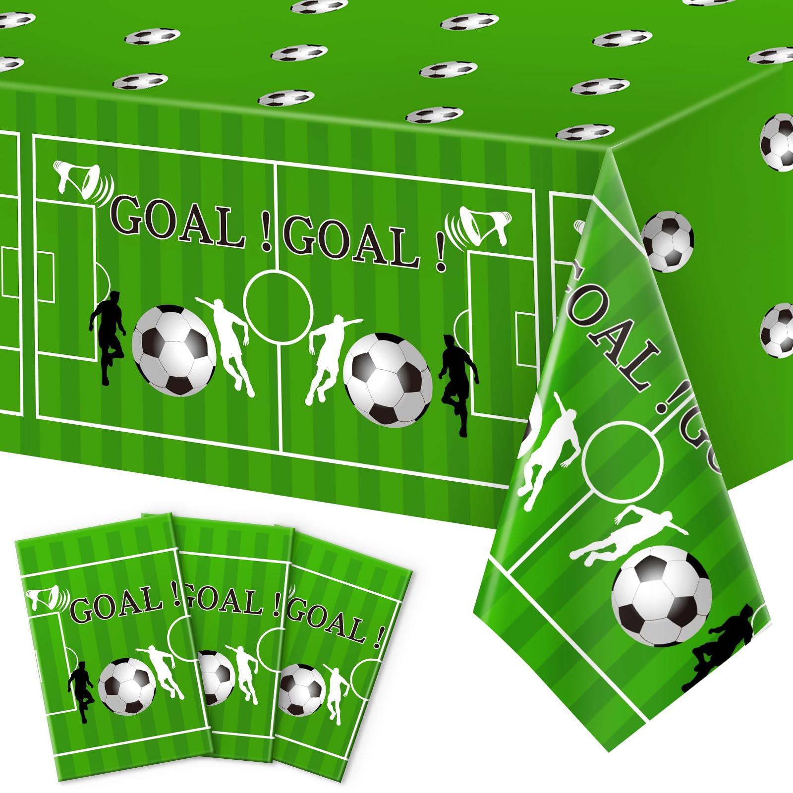 TERRIFI 3 Pcs Soccer Party Tablecloths, Soccer Printed Disposable Plastic Tablecloths,Suitable for Soccer Event, Game Day, Soccer Theme Party Supplies (86.6 * 51inch)