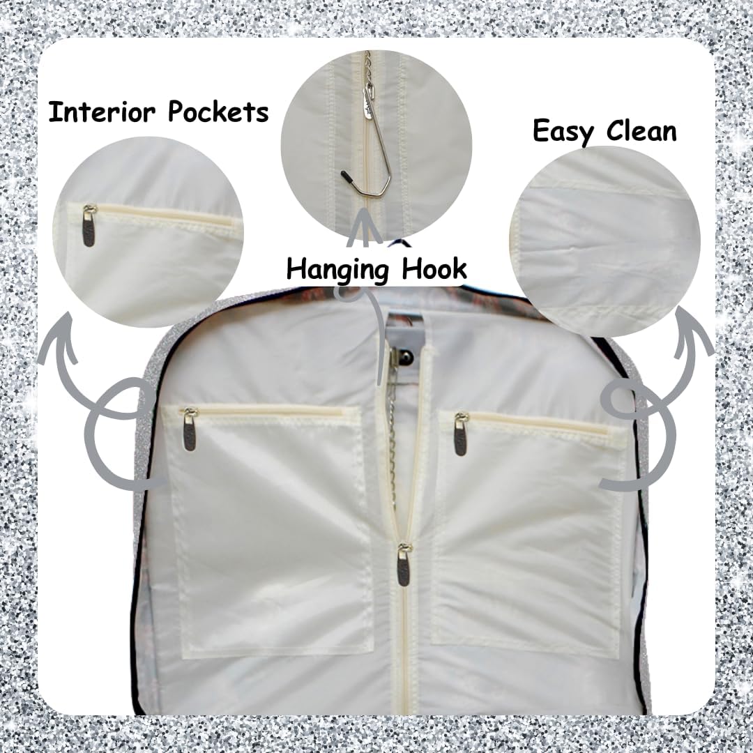 NGIL Glitter Cheer Dance and Competition Travel Companion Hanging Garment Bag for Girls (Glitter-Silver)