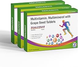 Multivitamin and Multimineral with Grape Seed Tablets | Zealcovit -With Essential Nutrients, Anti-oxidants For Building Immunity & Energy, Stamina, Muscle Growth For Men & Women | 90 Tablets