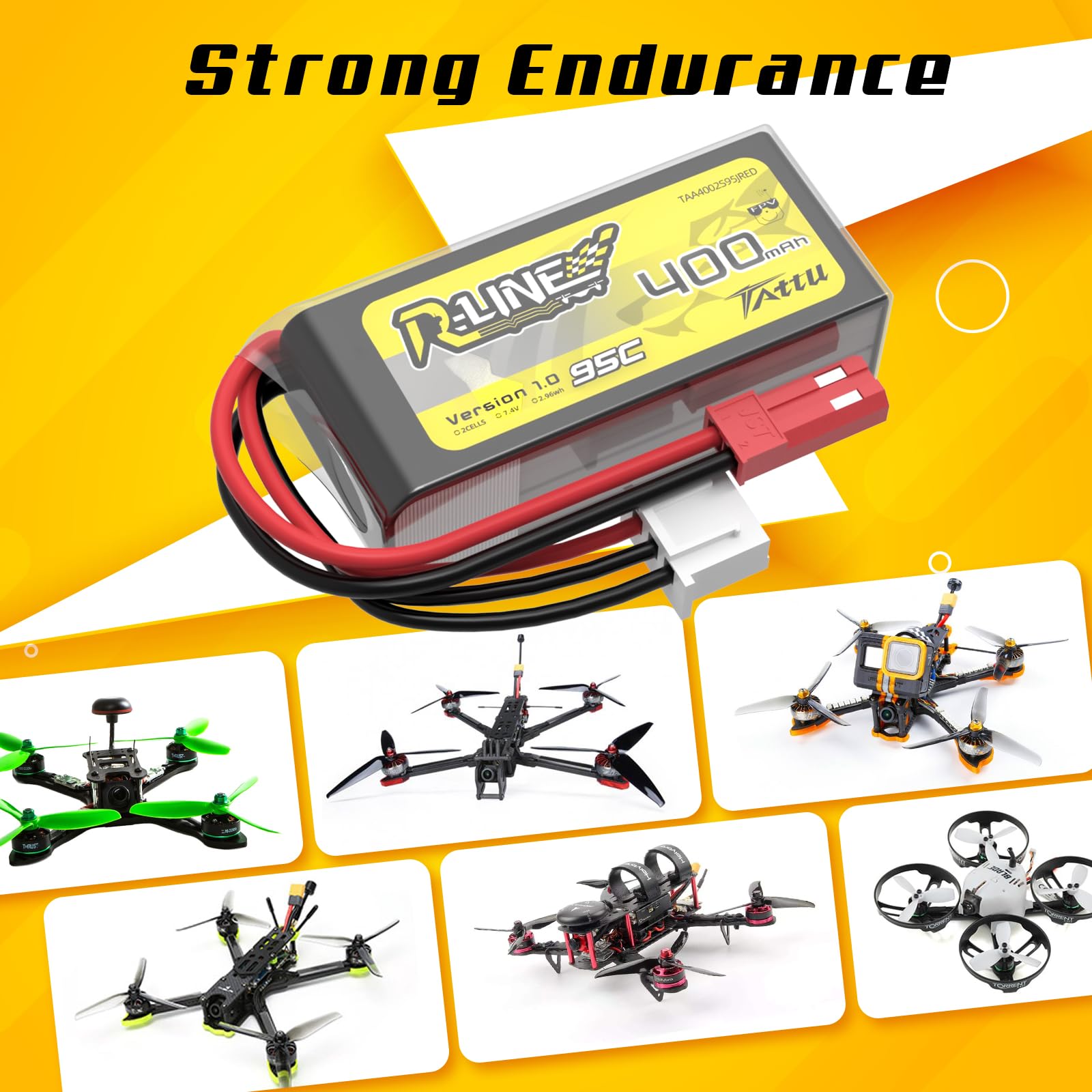 Akumulator TATTU R-Line 400 mAh 7,4 V 2S 95C LiPo JST-SYP do dronów FPV Tinywhoop