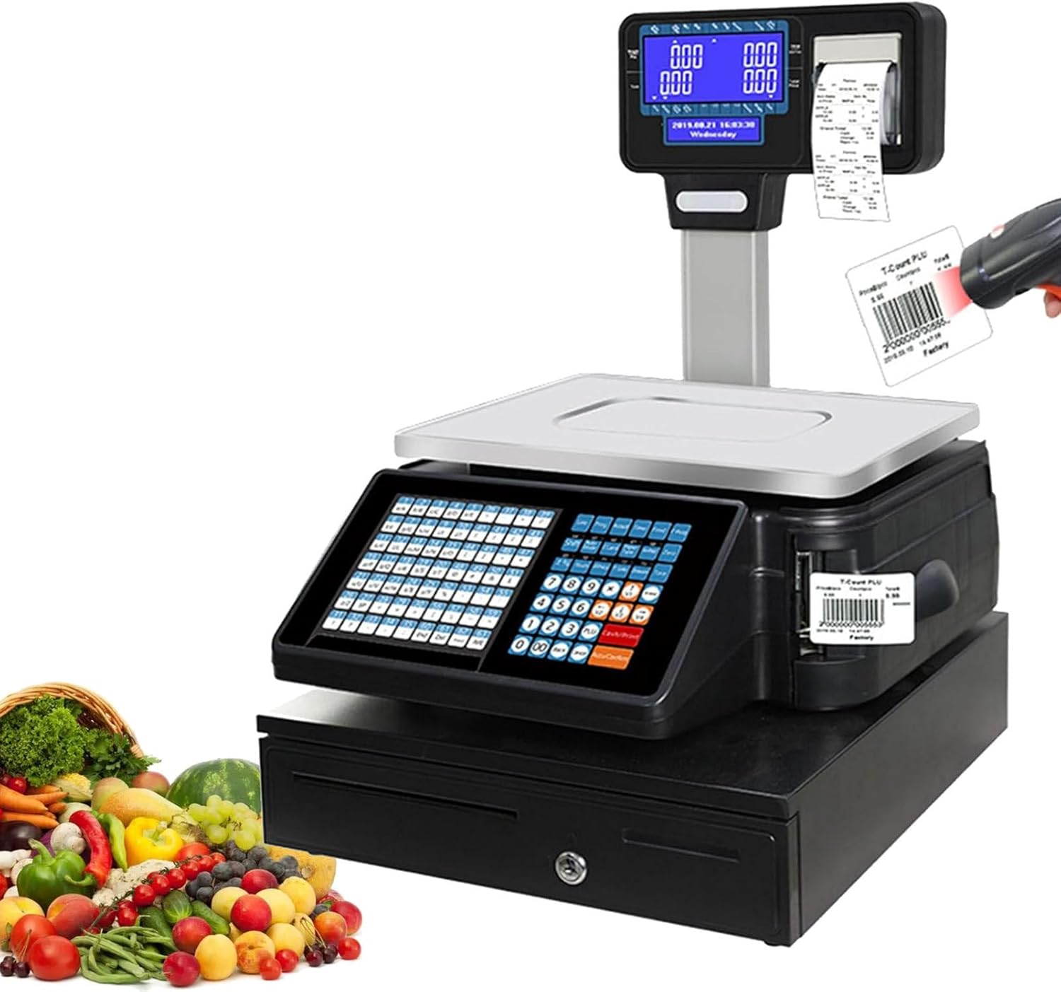 Digital Barcode Label Scale, Dual Printing Commercial Price Scale with Double Sided Display for Food, Meat, Deli, and Fruit Markets