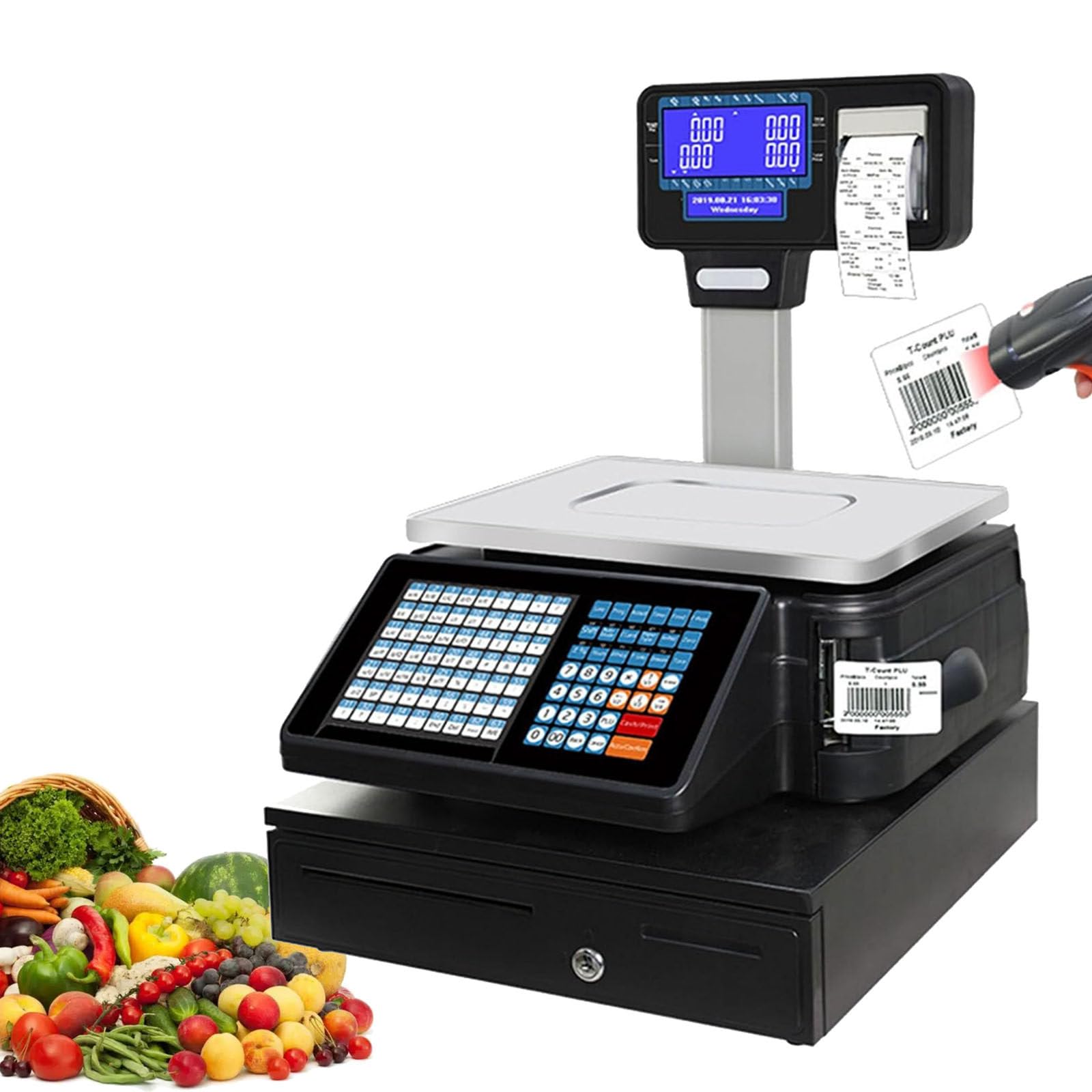 Commercial Barcode Label Printing Scale with Dual Display for Food, Meat, Deli, and Fruit Markets