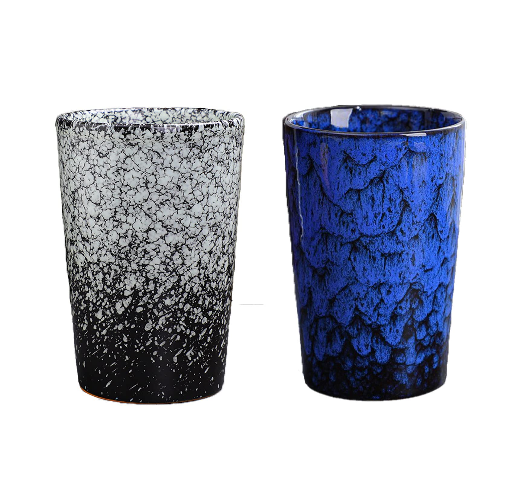 Juego de 2 Tazas de cerámica japonesas de Estilo Chino/japonés, Tazas de té sin asa de 12 oz (Color: Blanco y Azul)
