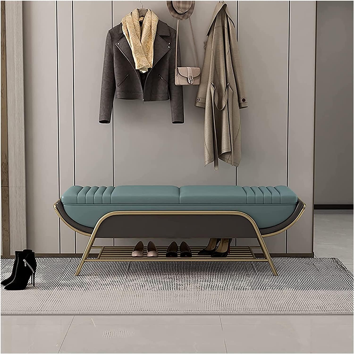 SXZenSpace Entryway Shoe Bench Storage End of Bed Nordic Changing Stool Bedroom (Color:D)