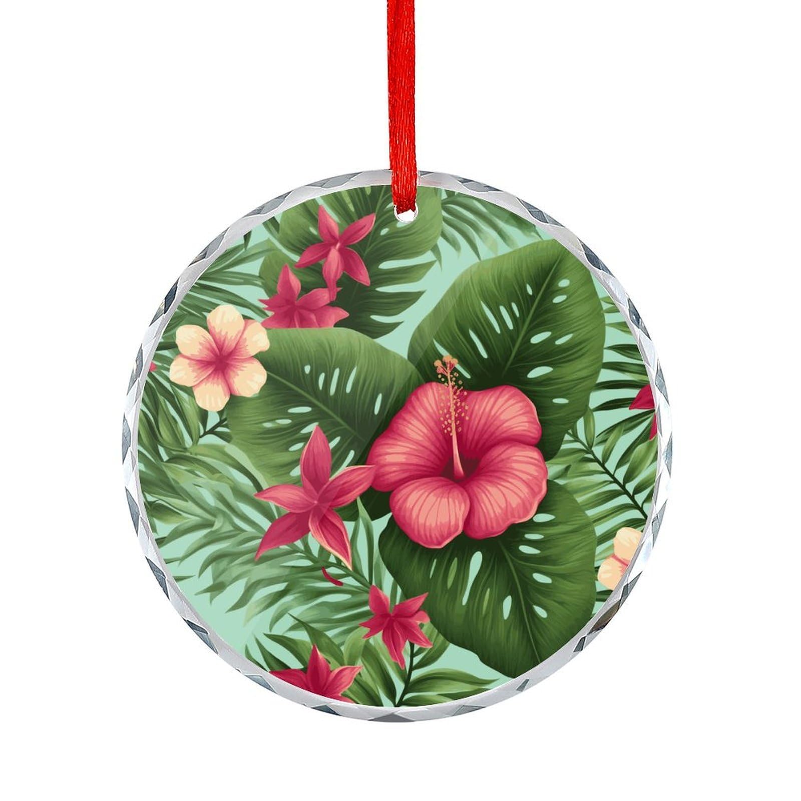 Btcowzrv Style Tropical Hibiscus Round Ornament Hanging Pendant Decor