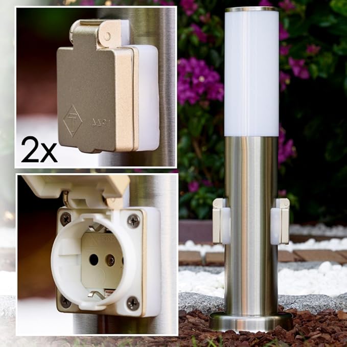 hofstein buitenlamp Caserta met 2 fittingen, moderne staande lamp van roestvrij staal en kunststof schijven, padlamp 45 cm, tuinlamp met E27 fitting, tuinverlichting IP44, zonder gloeilampen photo 2