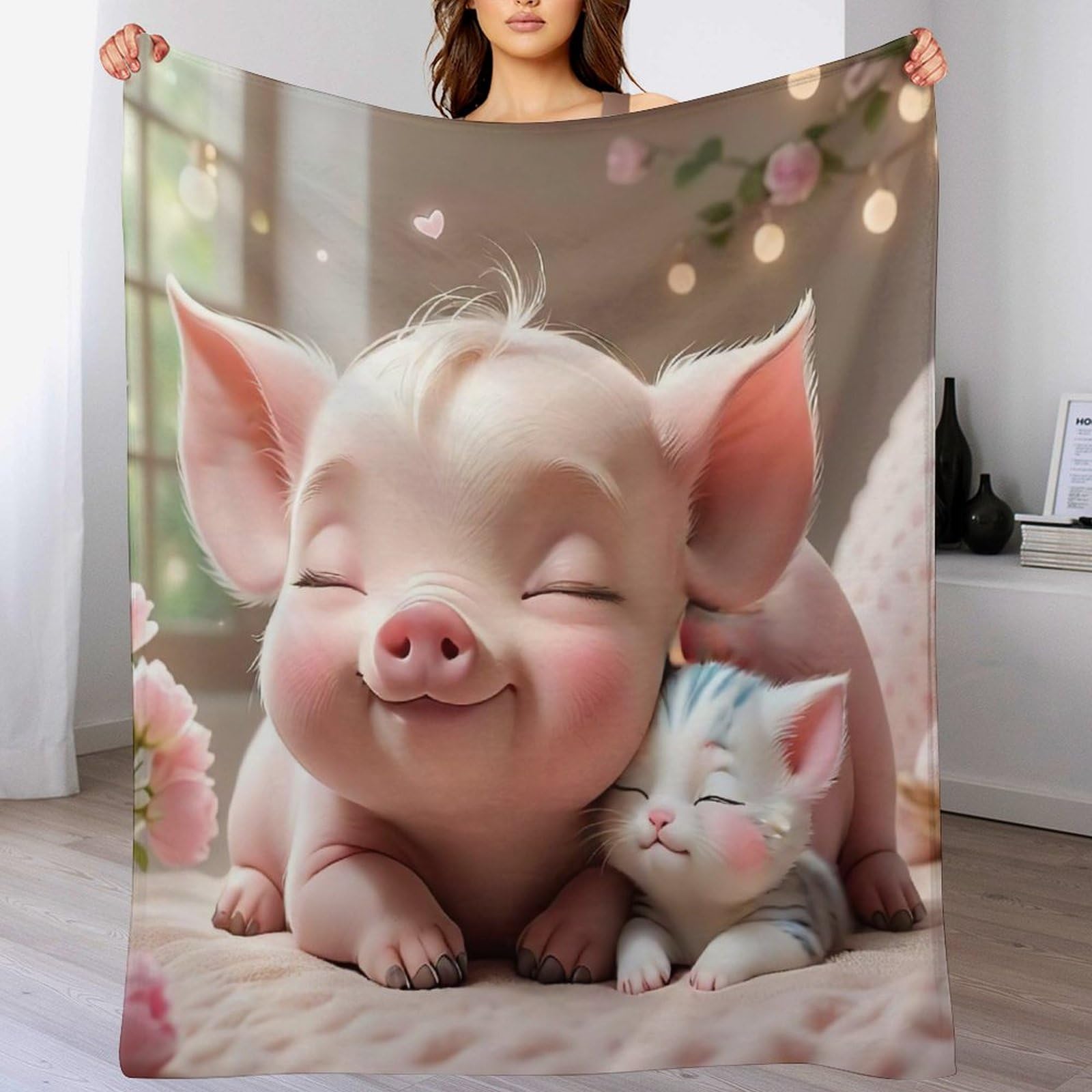 Couverture plaid flannel cochon doux chaud jeté de canapé et sofa durable