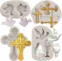 Set 4 Stampi In Silicone Per Comunione - Calice, Colomba, Mano In Preghiera Per Torte, Cioccolato E Fondente - Foto 4