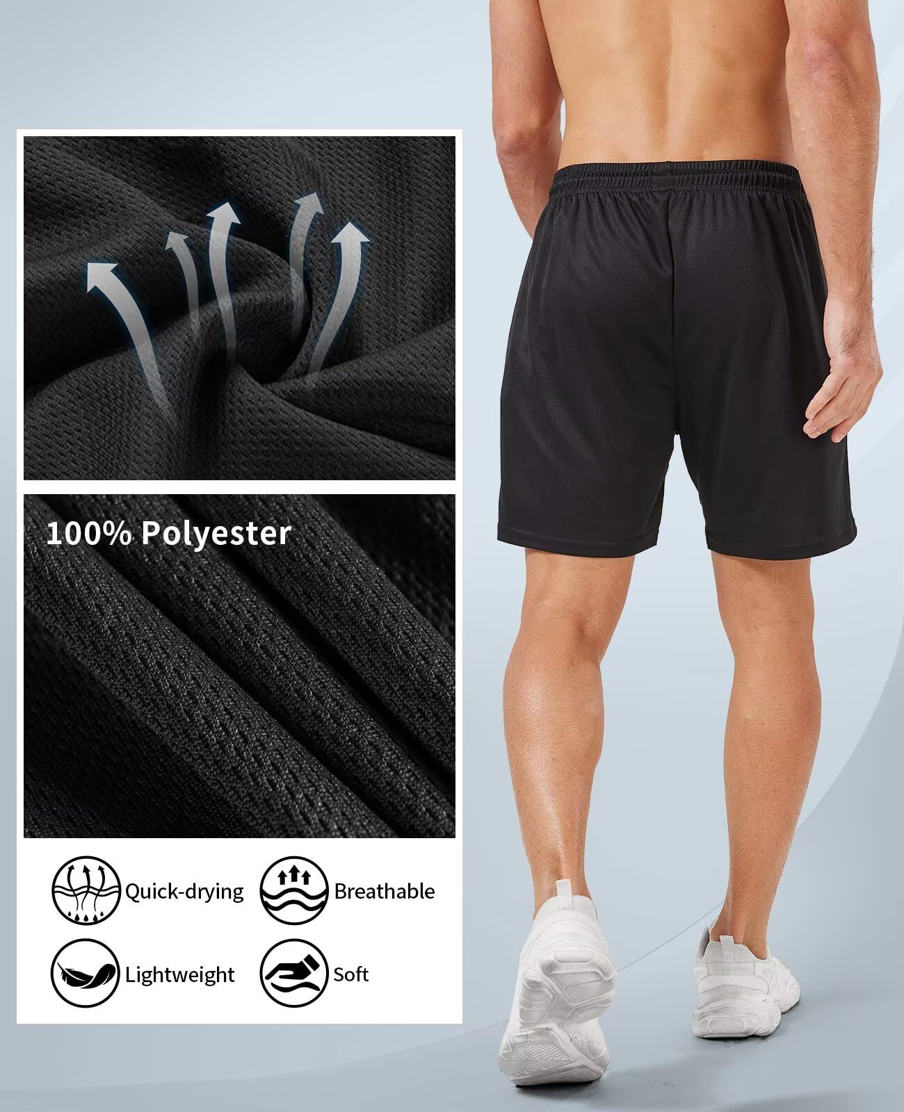 lomsoe Paquete de 5 pantalones cortos de gimnasio para hombre, 5 pulgadas, de malla de secado rápido, ligeros, para entrenamiento, atletismo, correr, con bolsillos