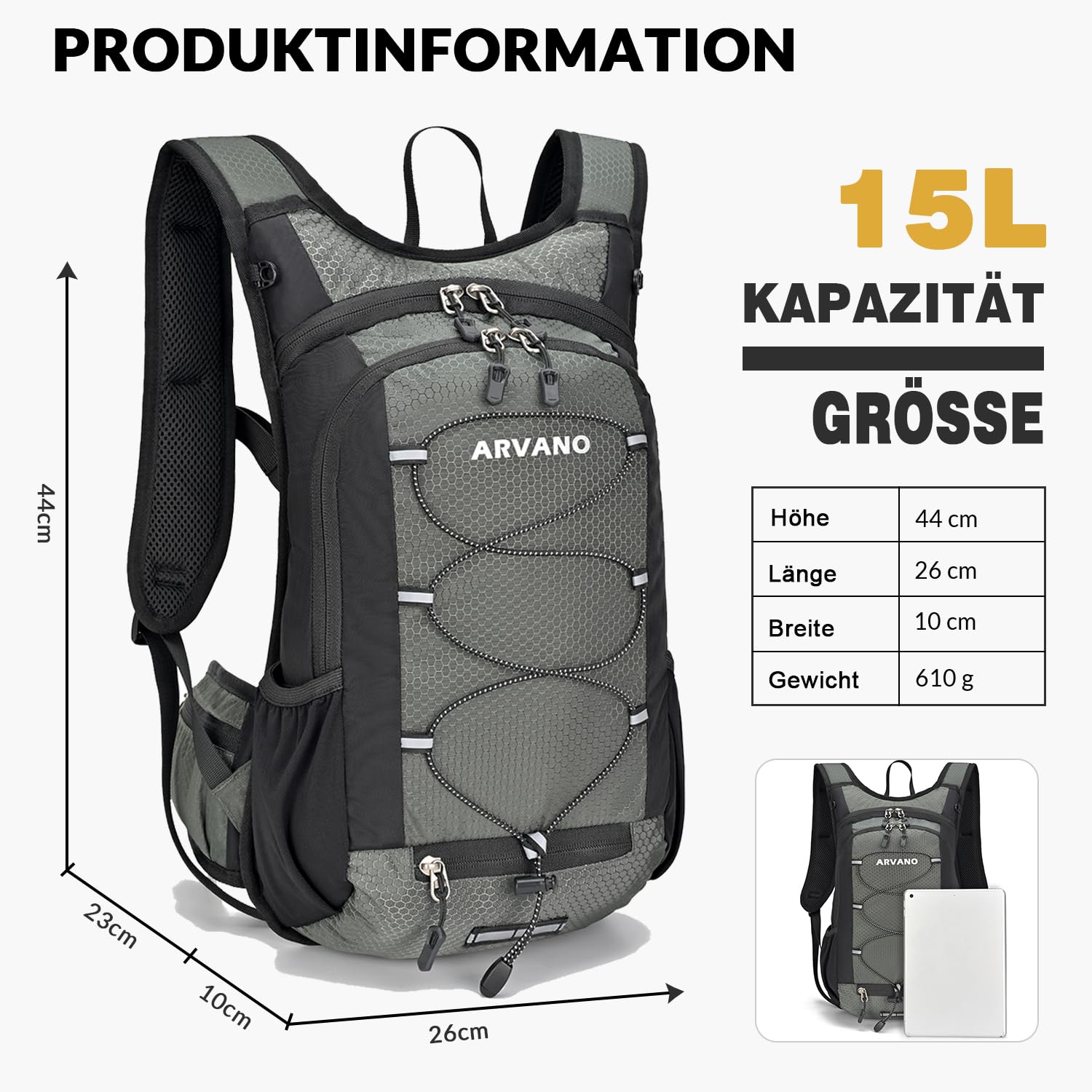 Fahrradrucksack leicht Skirucksack Klein Wanderrucksack Mtb Fahrrad Rucksäcke 15L Multifunktionaler Laufrucksack für Damen & Herren