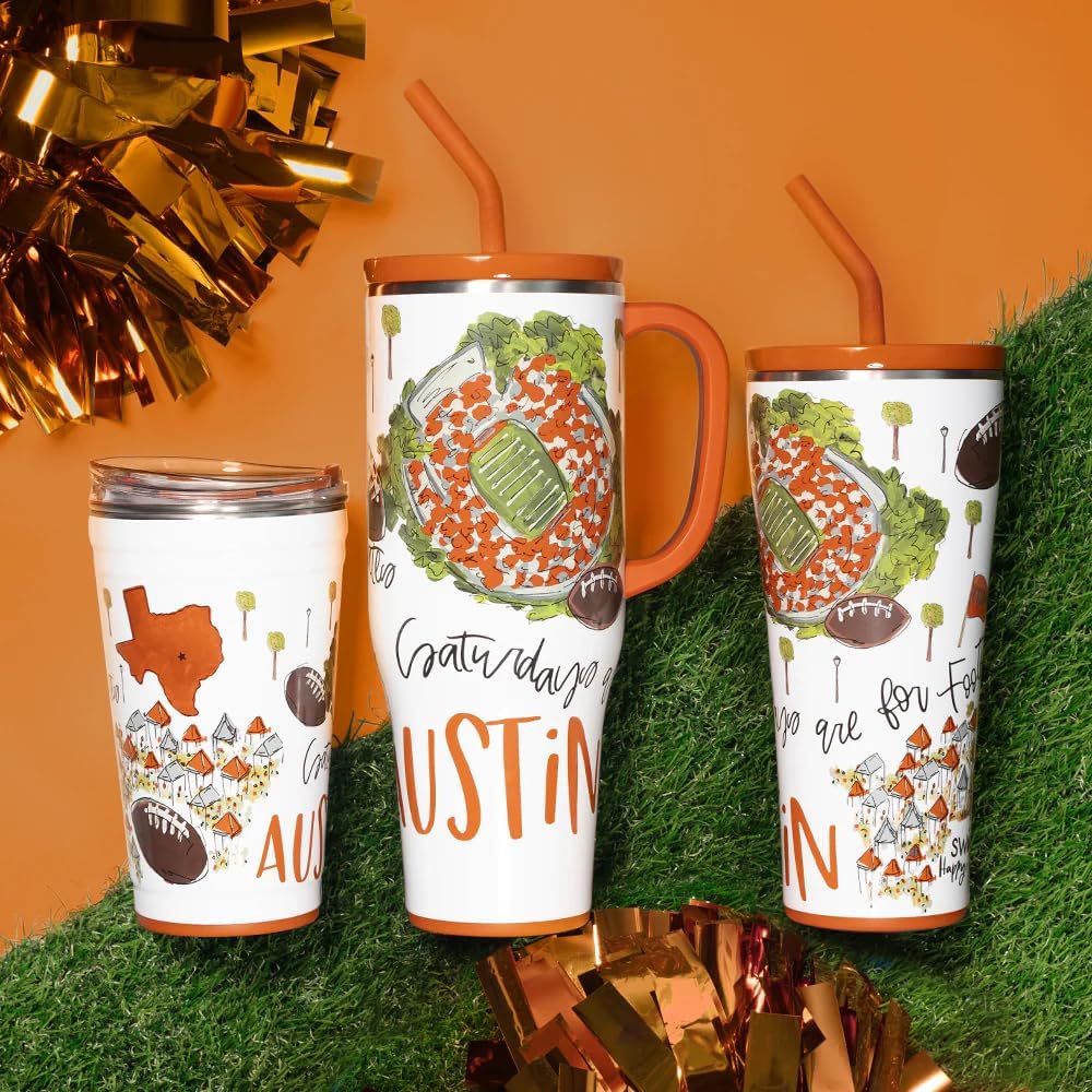 Swig Life 40oz Mega Mug, 40 oz Tumbler with Handle and Straw, Cup Holder Friendly, Dishwasher Safe, Extra Large Insulated Tumbler, Stainless Steel (Saturdays in Austin) - Image 3