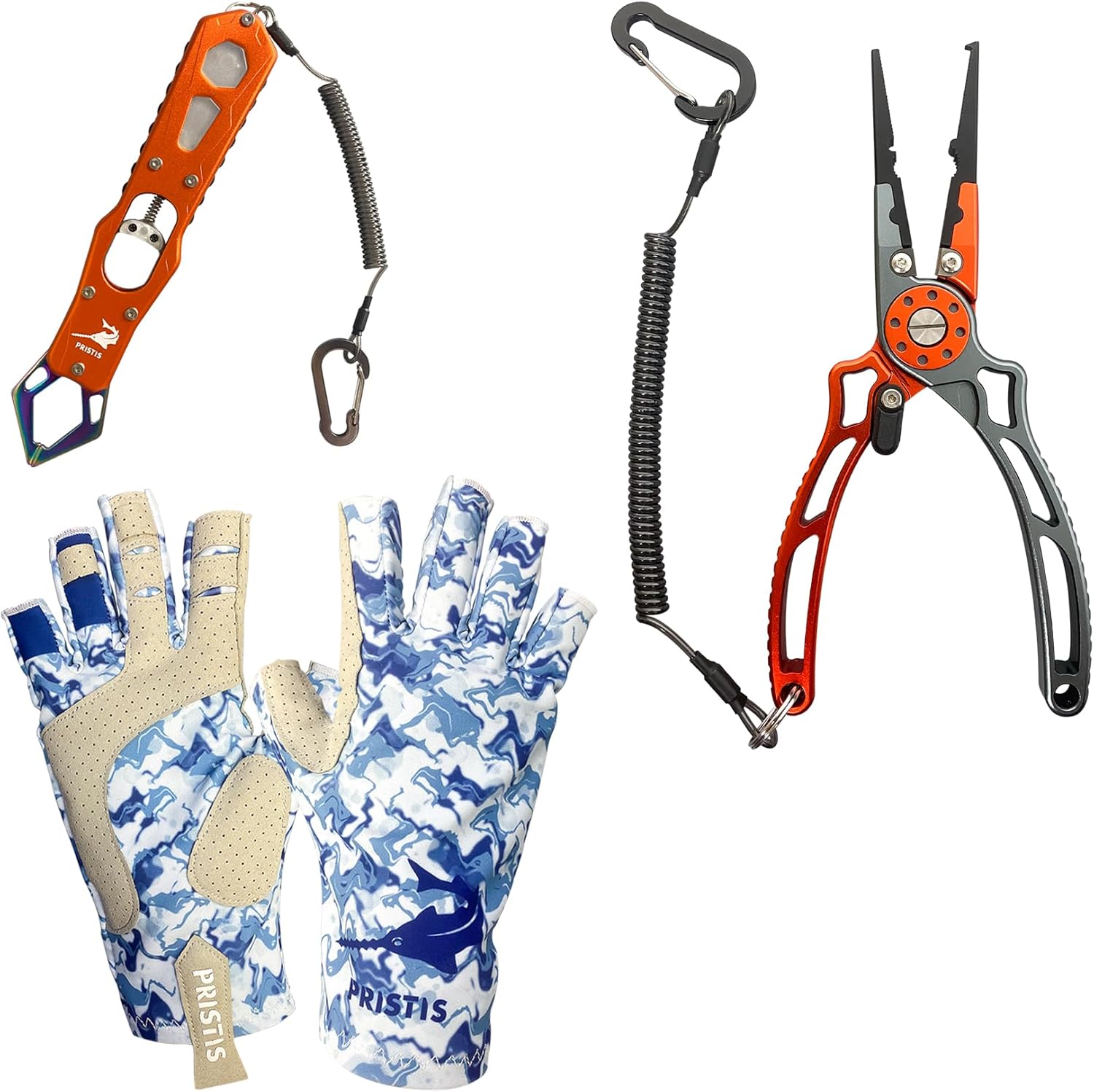 Pristis Utility Multi-Function Fishing Gear Combination, Fishing Plier & UPF 50+ Fishing Gloves (L-XL) & High Strength Fish Gripper, Nice Gift for Family