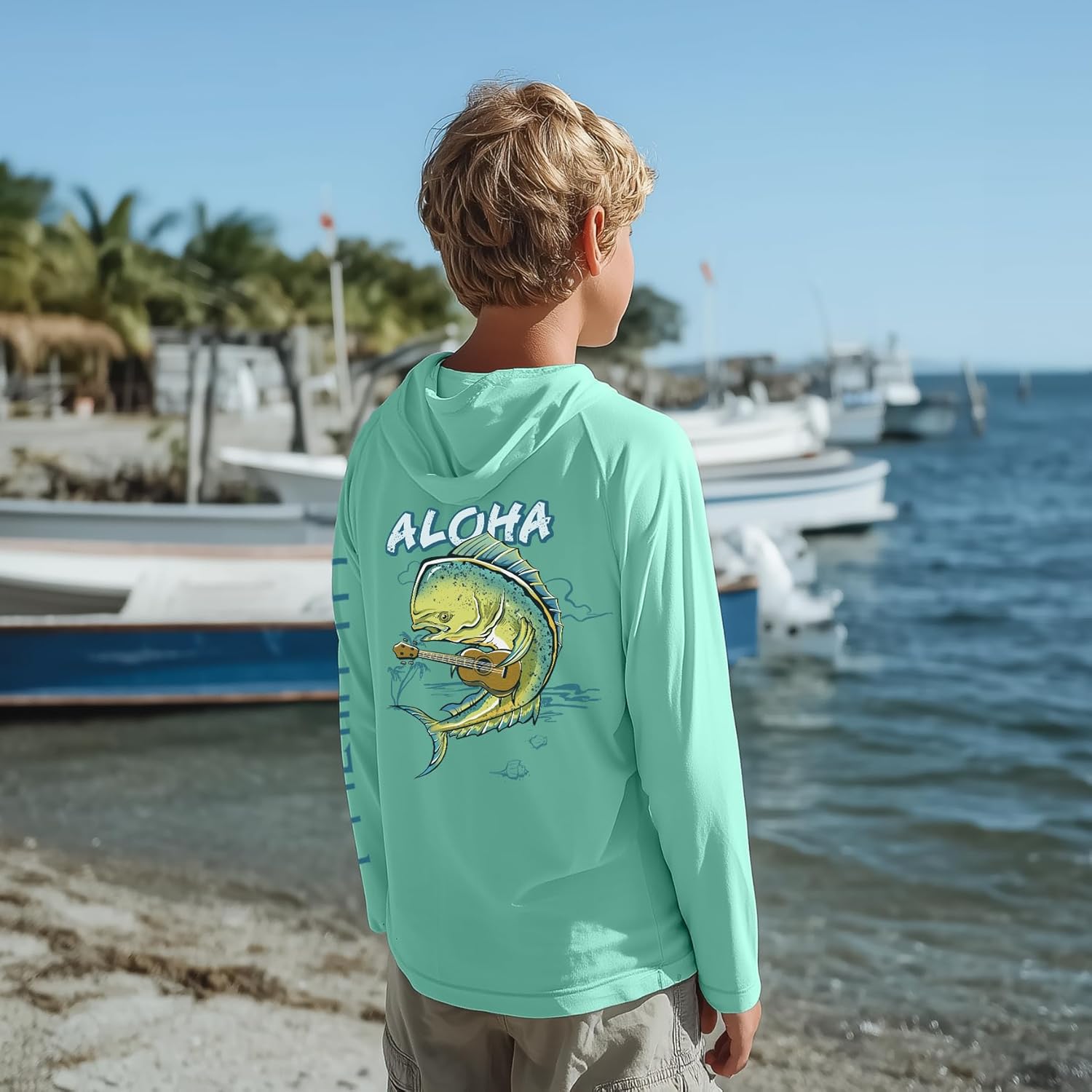 Palmyth Boys Fishing Shirt Youth Hoodie Sun Protection UPF 50+ Long Sleeve Hooded Shirts - Image 3