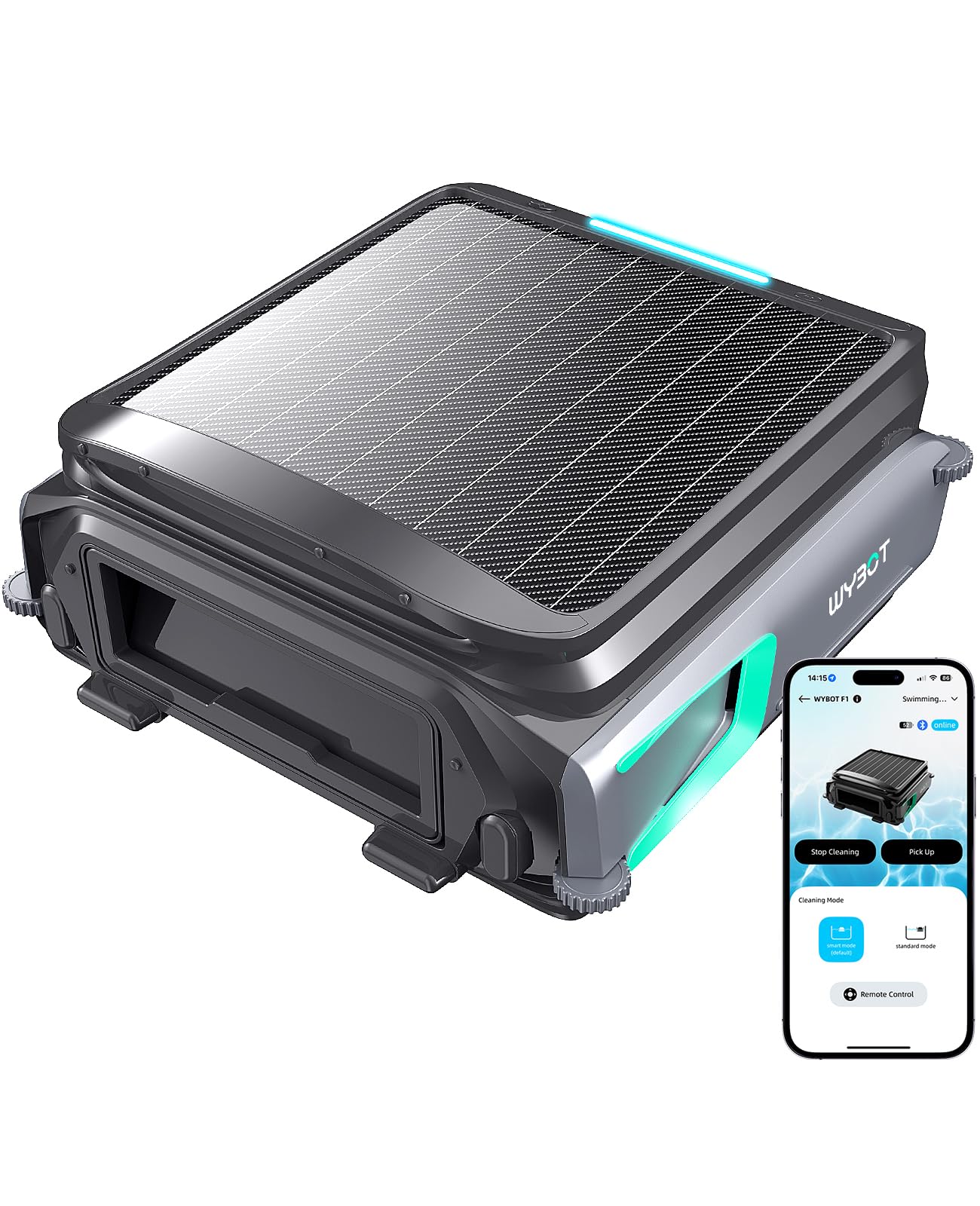 WYBOT F1 Skimmer Piscina Fuori Terra Duale (Solare + Batteria), Pulisce La Superficie dell’Acqua, Controllo Tramite App, Funziona 24h, per Tutti I Tipi di Piscina-Robot Piscina Senza Fili,Verde Oliva