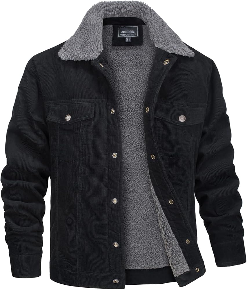 MAGNIVIT Men Corduroy Cargo Jacket Sherpa Fleece Work Jacket with