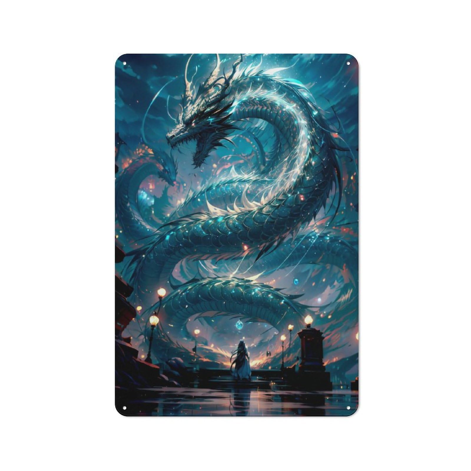 Blue Water Dragon Fantasy Metal Wall Plaque, Home Decor Sign for Washroom, Small Wall Space Or Hallway, Fun Gift for Friends And Family, 30x20cm
