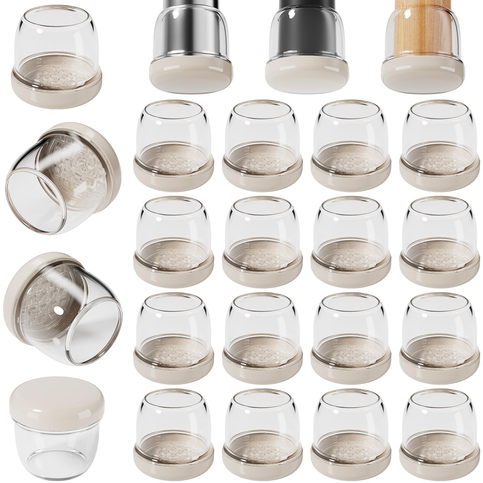 Ezprotekt Beige 16PCS Chair Leg Cups for Carpet, Chair Leg Covers 1.25 inch round Beige-transparent color TPE high elastic soft rubber — image 1