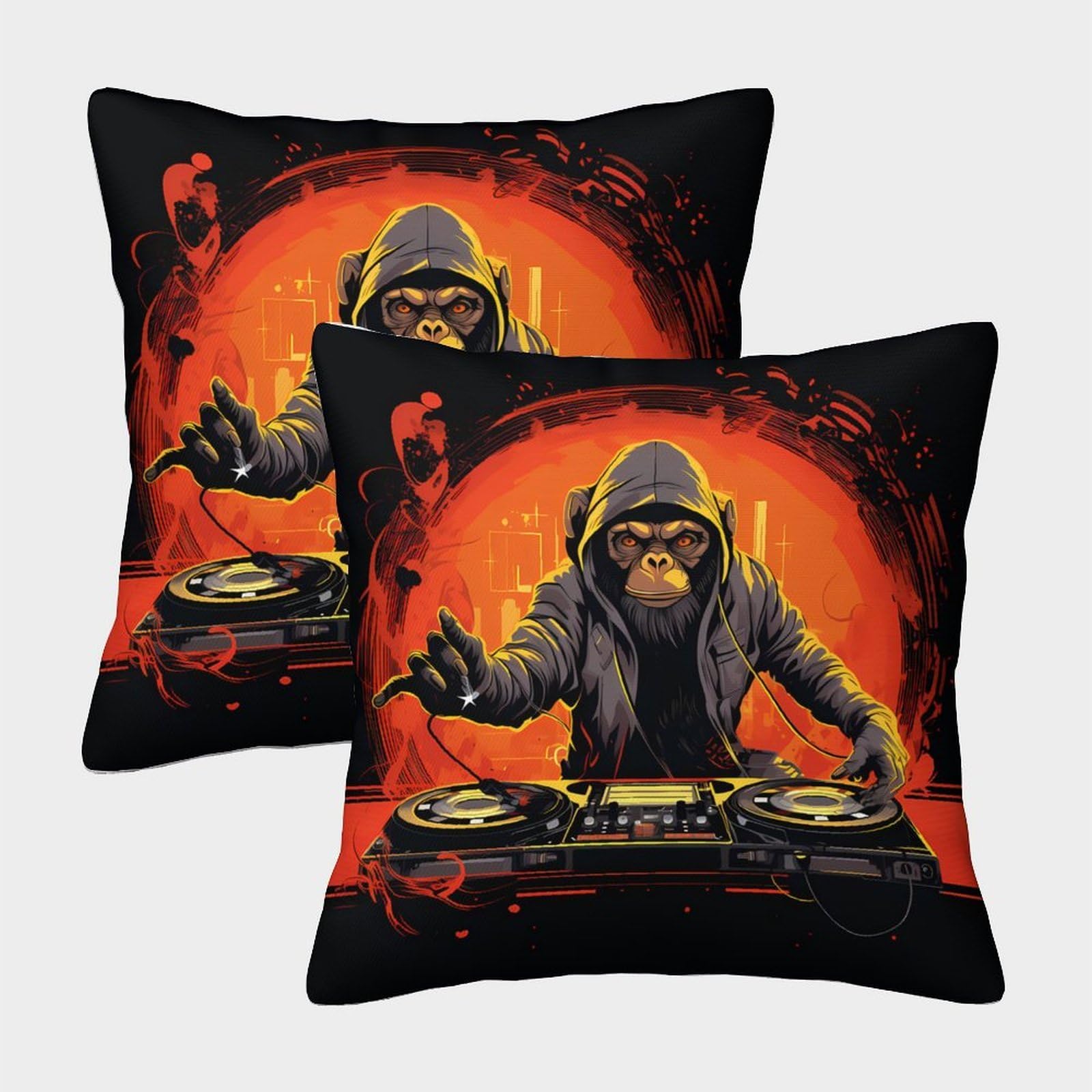 QFVANSIYO Trendy DJ Monkey 3D Printed Microfiber Pillowcase for Adults Teens Bedroom Bedding Decor Musician Style Pillow Cover 45x45cm