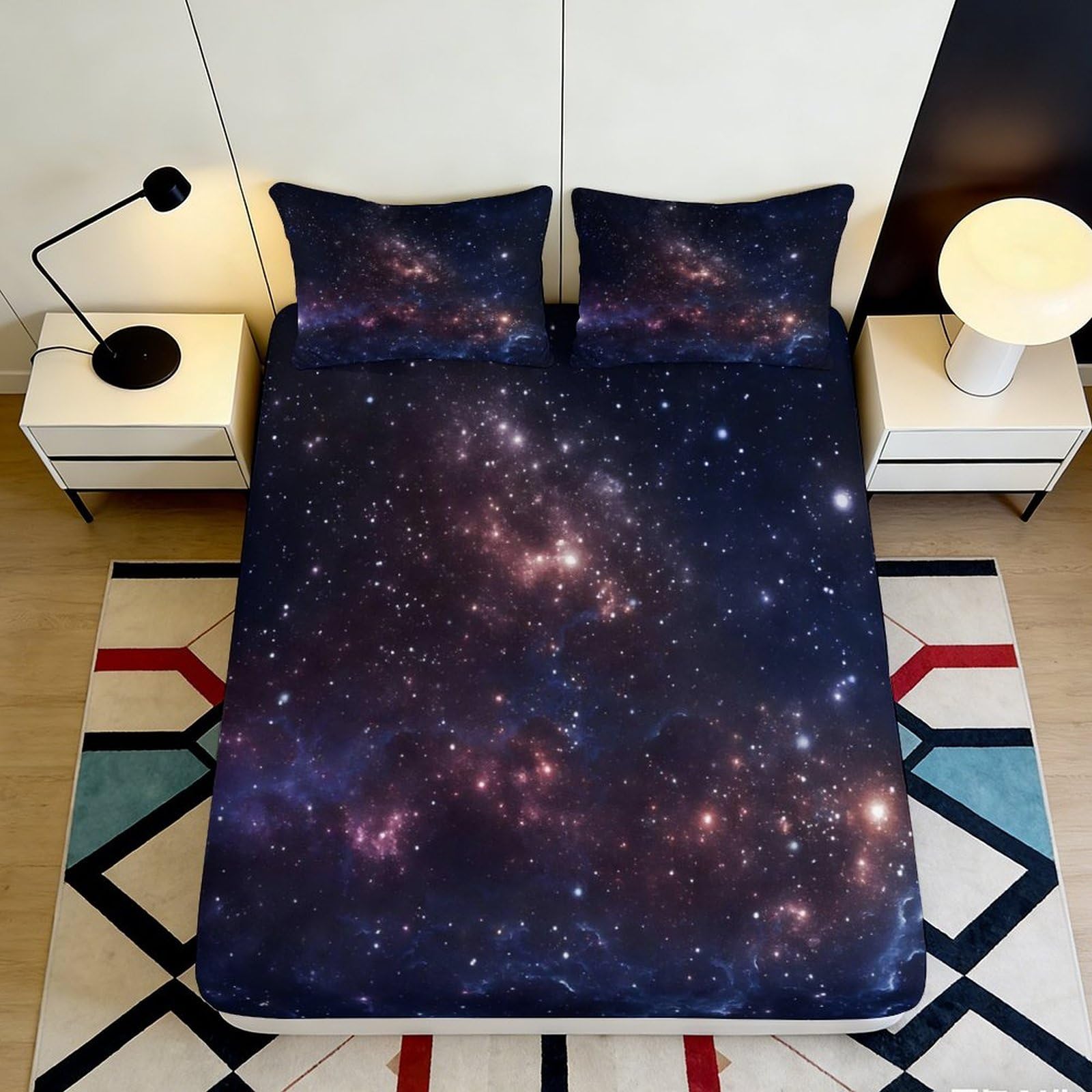 3D Printed Galaxy Fitted Sheet Microfiber Deep Pocket Bedroom Bedding Nebula Mattress Fitted Cover Washable for All Ages 90x200x25cm