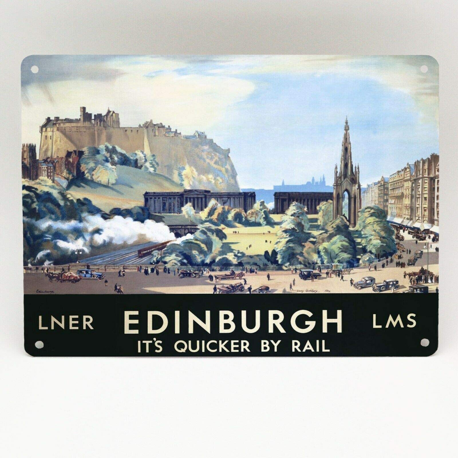 Biopracess Metalpostera33889 Edinburgh Lner Lms Railway Poster Metal Sign British Rail Travel Train Vintage Metal Tin Sign 8X12 Inches