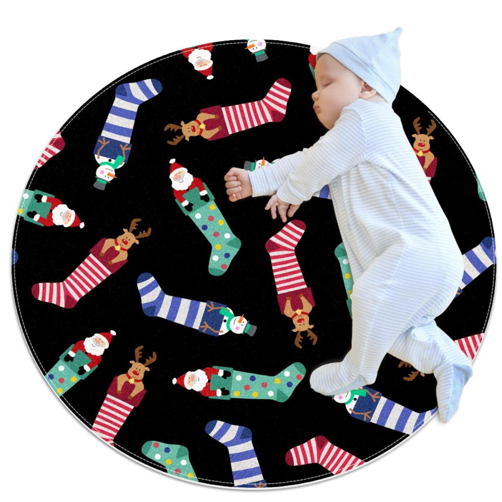 Tapis rond de Noël avec cerfs pour réchauffer le sol du salon