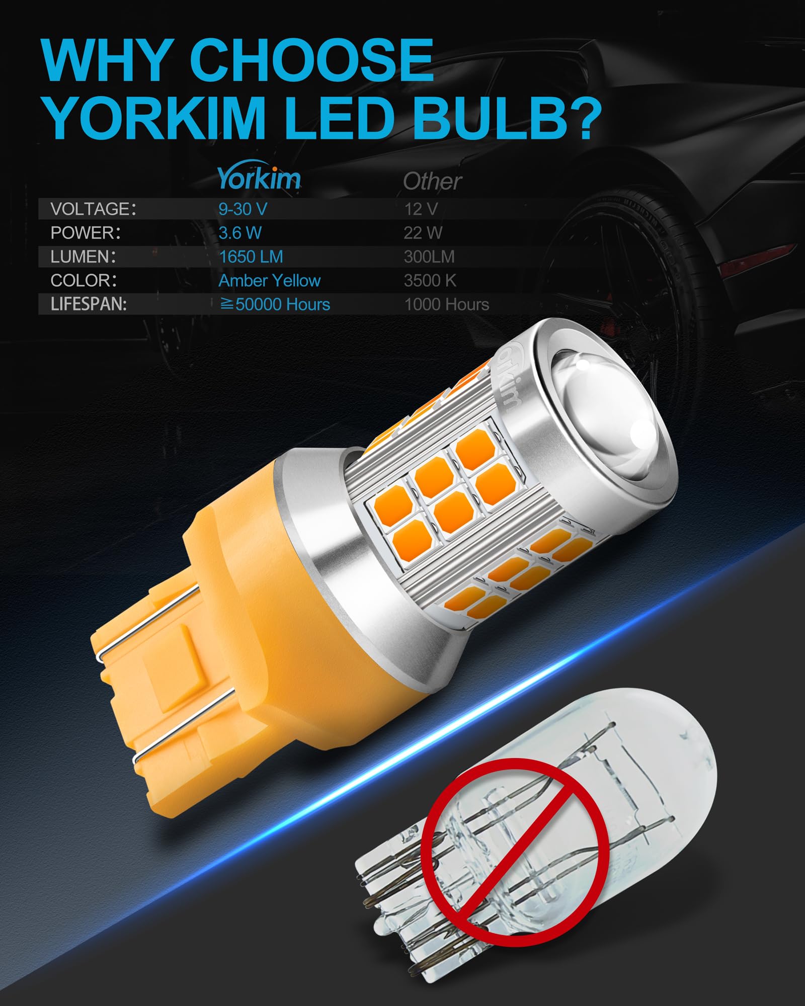 Snapklik.com : Yorkim 7443 Led Bulb Amber, 7440 Led Bulb Amber 7444na ...