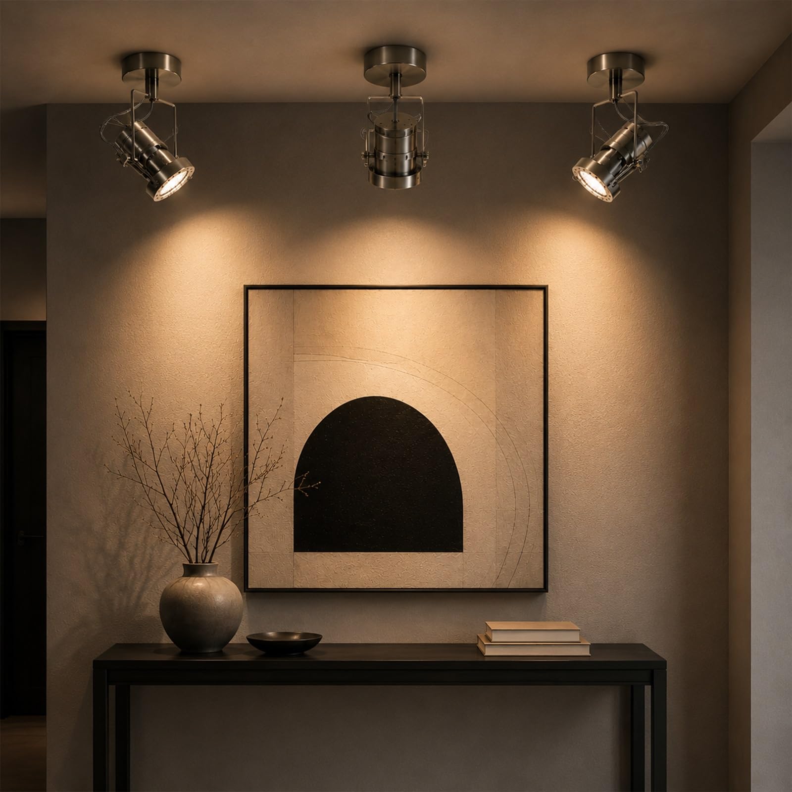 Jadssox Verstellbarer Deckenstrahler, halbbündige LED-Spotlampe, gebürstetes Nickel-Finish, 7 W, 3000 K, gerichtete Strahler, Akzentbeleuchtung for Wandkunst, Wohnzimmer, Schlafzimmer