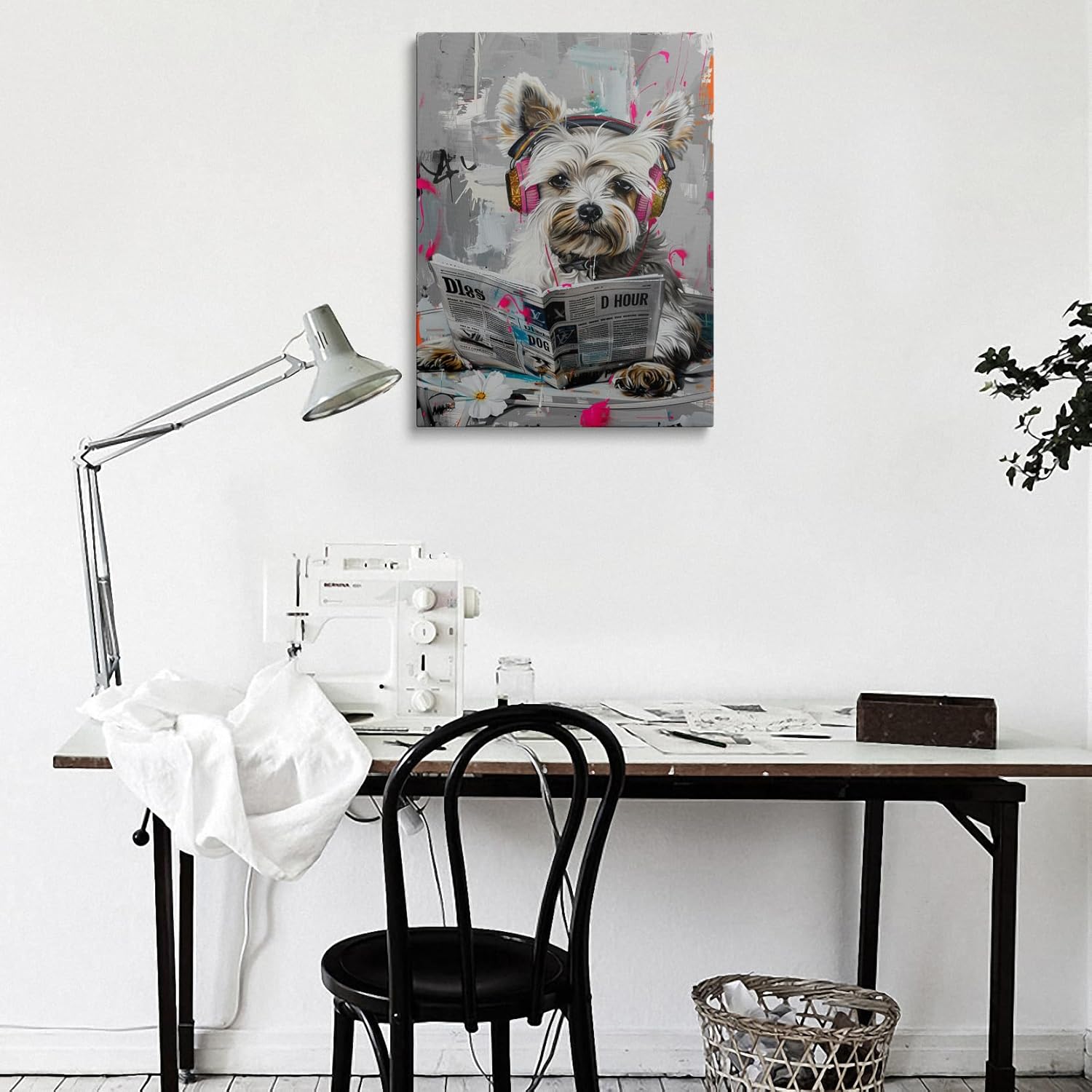 Tufiqu Funny Dog Reading Newspaper Canvas Wall Art, Graffiti Style Bathroom Wall Decor, Cute Pet Artwork for Bathroom, Laundry Room & Dog Groomer Home Decoration(16"x24") DOG 24"L x 16"W