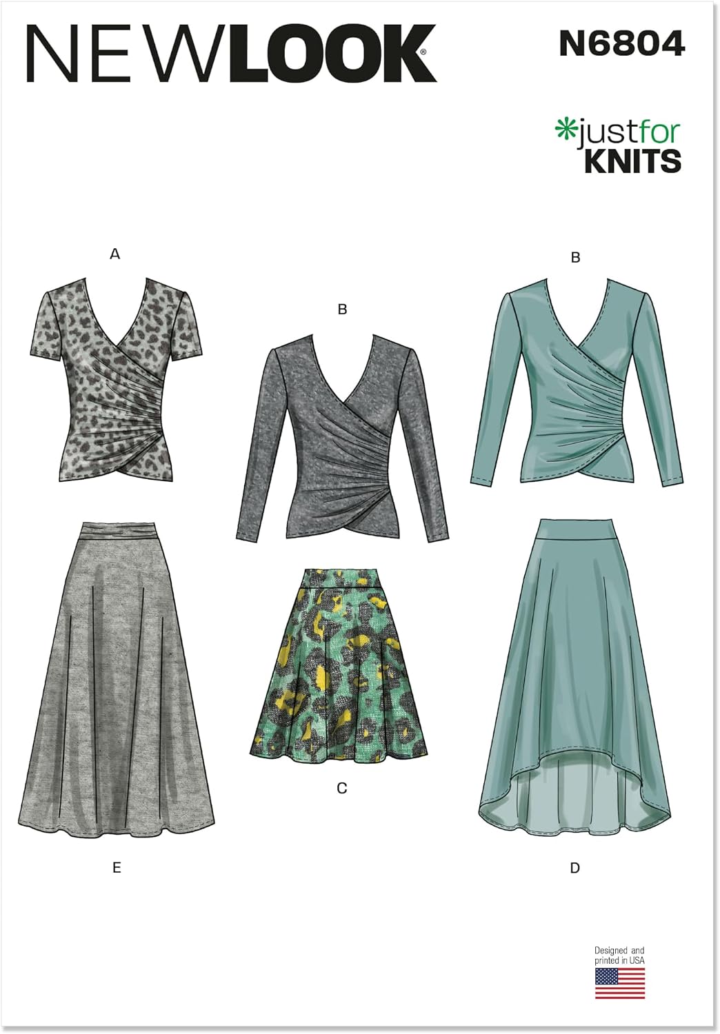 New Look UN6804A Misses' Close-Fitting Pullover Knit Tops and Below Waist Skirts Sewing Pattern Packet, Design Code N6804, Sizes S-M-L-XL
