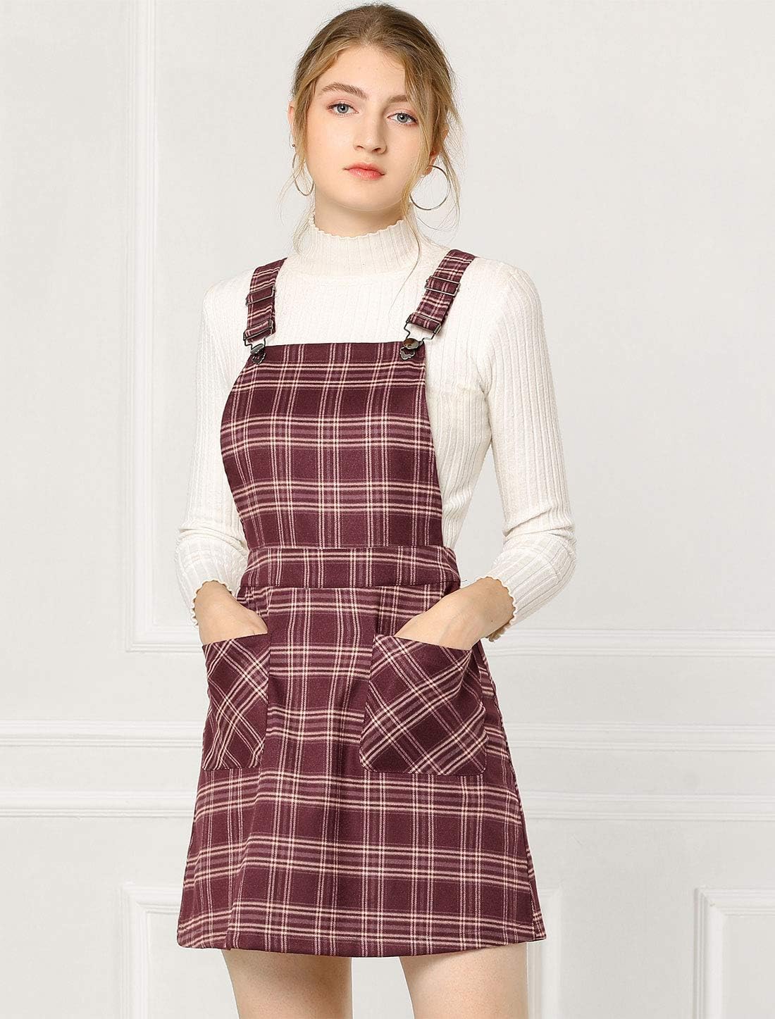 Allegra K Women's Plaid Overall Dress Vintage Checkered Suspender Skirt Short Pinafore Dress - Image 2