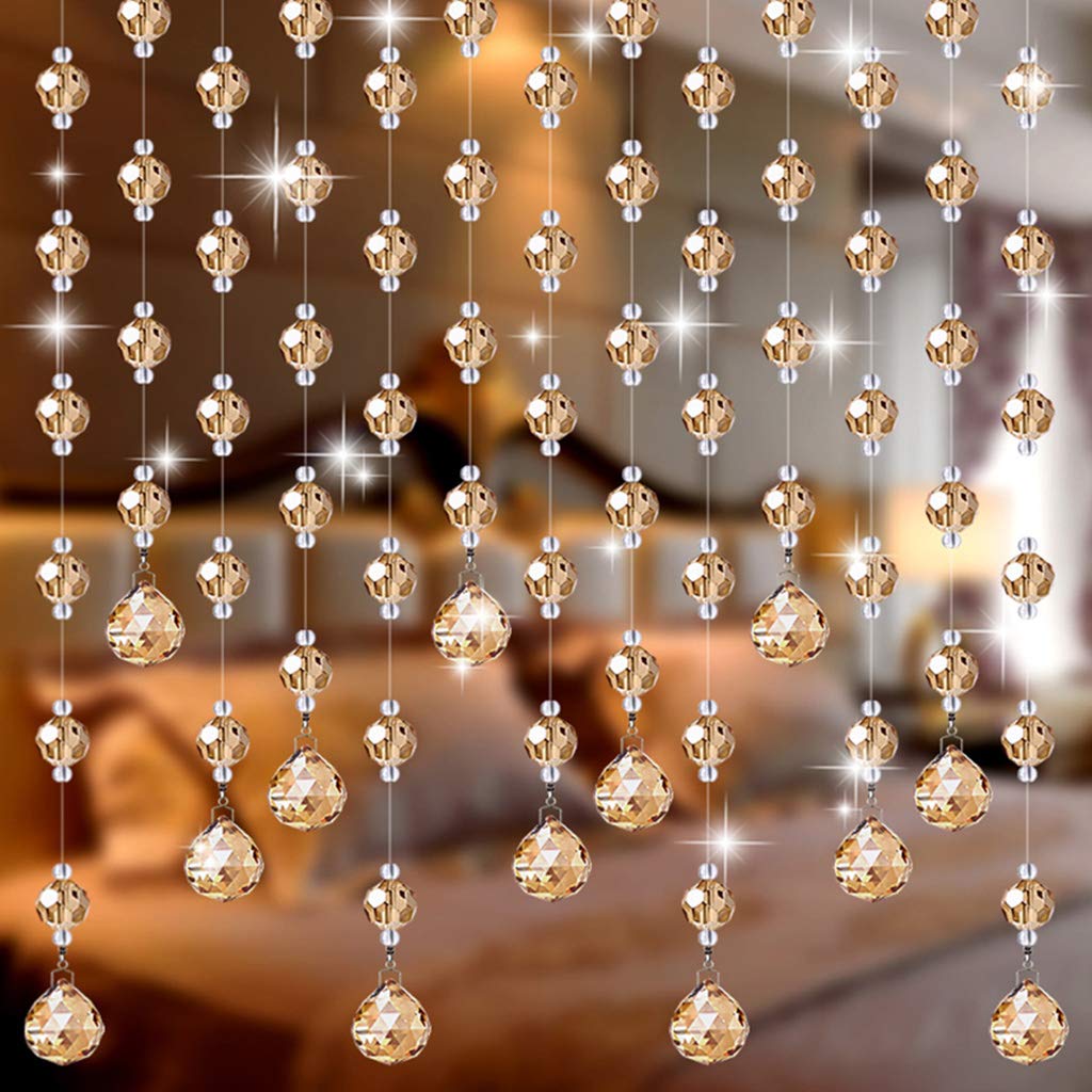 ZHOUXIAO Rideau Perlé en Cristal Or pour Les Portes, 25 Brins Rideaux Verre Cristal Porte Cordes De Rideau De Rideau De Rideaux De Panneau De Fenêtre De Fenêtre Placard Placa 100x120cm