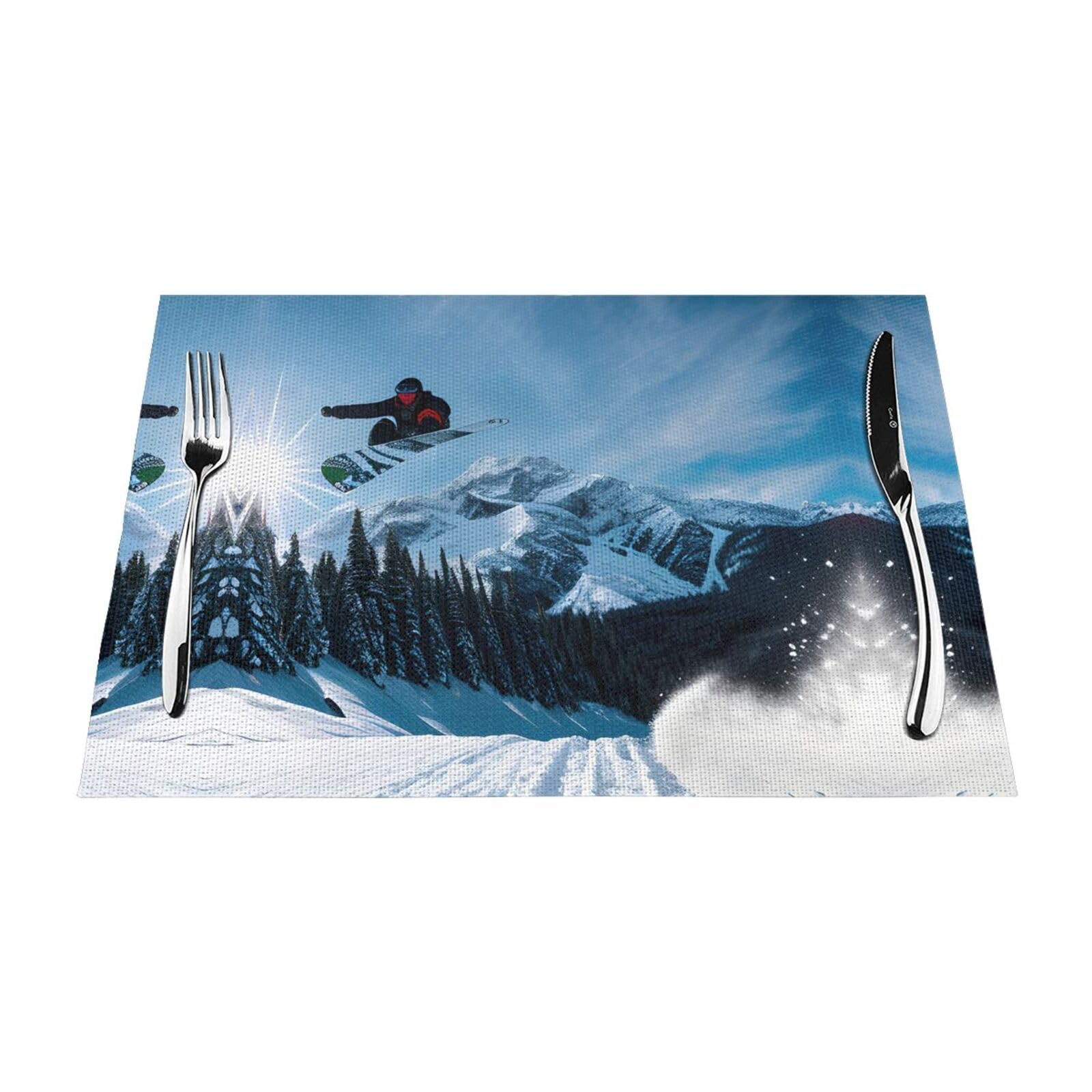 Placemats Set of 6,Table Mats Washable Placemat Decoration, Snowboarding Print