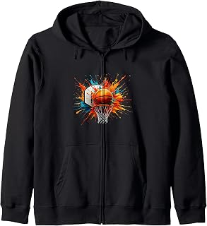Colorful Paints Splash Basketball Ball Player Fan Game Day Zip Hoodie