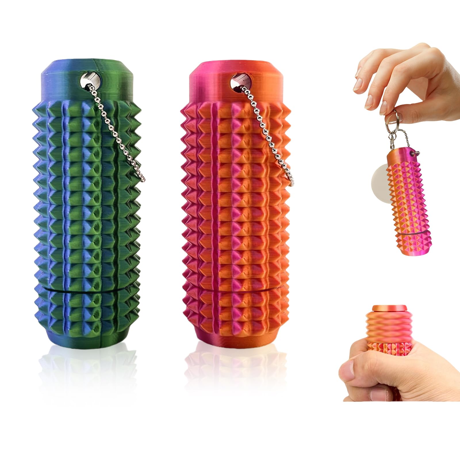 BelleFlair 2 PCS Little Ouchies Pain stimming fidget toys with Keychain, 3d printed fidget toy spinning design, spiky sensory fidgets gadgets toy for kids adults(Red & Blue)