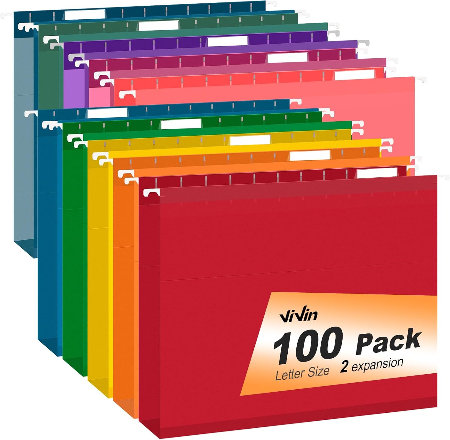 ViVin 25 Pack Letter Size Hanging File Folders with 25 Per Box, 1/5-Cut Adjustable Tabs, Hanging Folders Designed for Office Bulky Files, Filing Cabinets(Assorted)