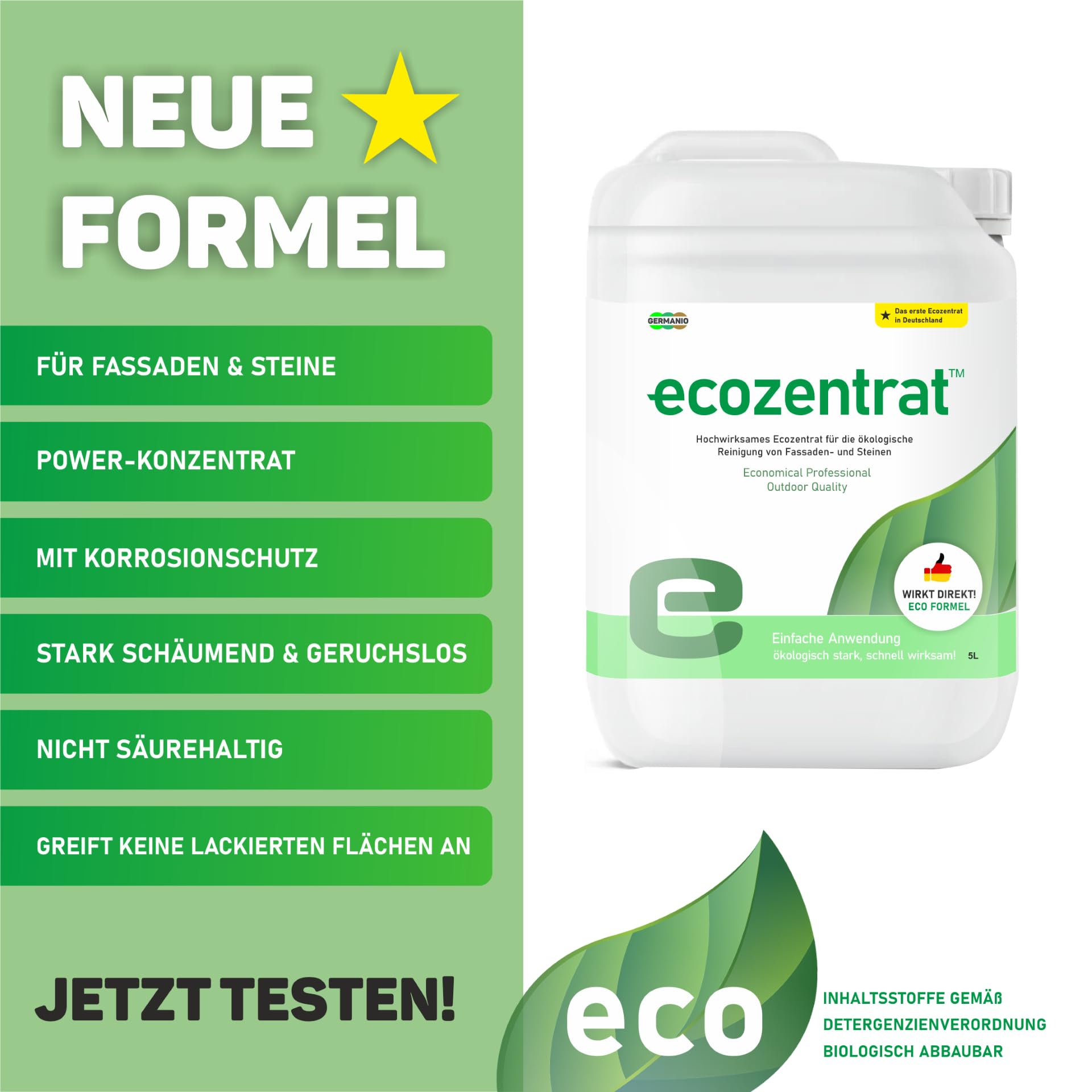 Extrem – Hochwirksamer Stein- & Fassadenreiniger Konzentrat, Eco-Formel, Profi-Qualität für Beton, Klinker & Naturstein, Hohe Ergiebigkeit (50-100ml/qm), 5L