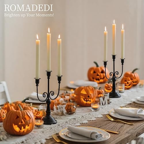 Miniatura 5 de Romadedi Candelabros Portavelas Negros 3 Brazos Candelabros Portavelas de Halloween 11.8 Decoración gótica del hogar para mesa de fiesta, centro de